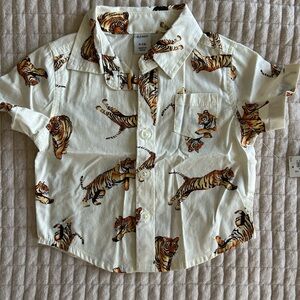 Old Navy Cream Button Down Shirt with Animal Print